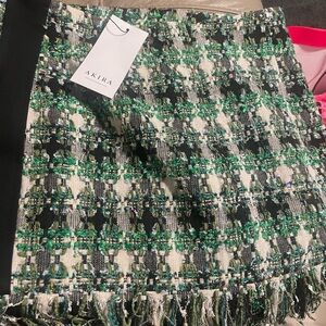 AKIRA Green and Black Tweed Mini Skirt
